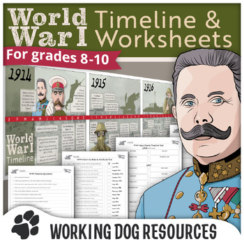 Preview of World War 1 (WWI) timeline and worksheets