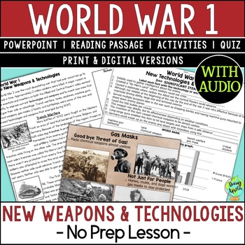 Preview of New Weapons, Technologies World War 1 Lesson- WW1 Trench Warfare- WW1 Activity