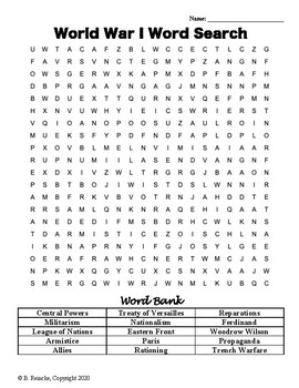 world war 1 word search by reincke s education store tpt