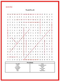 world war 2 1 word search w answer key by worksheet central tpt