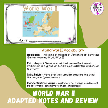 Preview of World War 2 Adapted Notes and Review