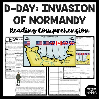 Preview of World War 2- D-Day Invasion of Normandy Reading Comprehension worksheet WWII