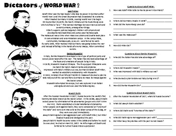 world war 2 dictators worksheet