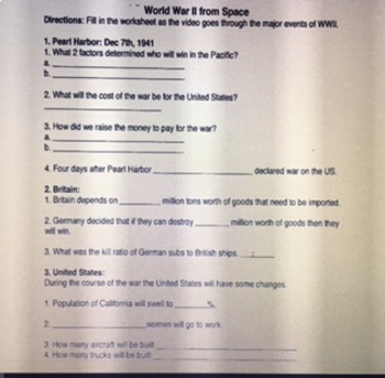 World War 2 From Space Video Questions by Heather Clancy's Classroom