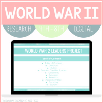 Preview of World War 2 Leaders Digital Project | 4th - 8th | For Google Slides | PBL
