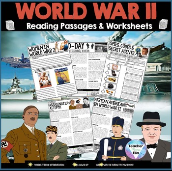 Preview of World War 2 Unit - | Reading Passages & Worksheets | Women, Spies, etc.