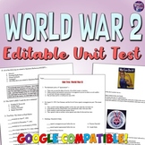 World War 2 Unit Test for US History: Editable WW2 Quiz Wo