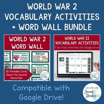 Preview of World War 2 Vocabulary Activity Set and Word Wall Bundle | WWII