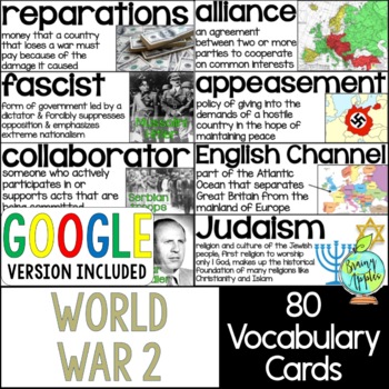 Preview of World War 2 Vocabulary Word Wall Cards (WW2, WWII) | Includes Digital Option