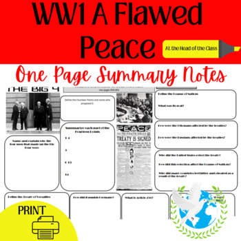 Preview of World War I | A Flawed Peace | End of WWI | Guided Notes | One-Page Summary