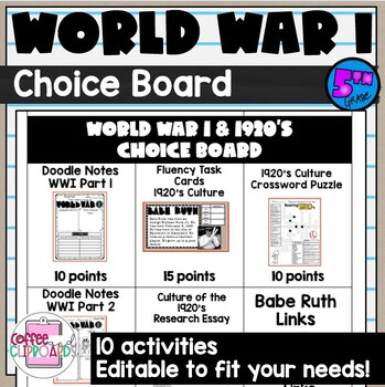 Preview of World War I Choice Board 5th grade SSH52