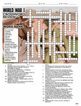 World War I Crossword Puzzle Review (WWI) by Lesson Plan Ninja TPT