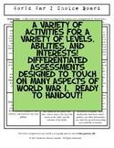 World War I Differentiated Choice Board Assessment
