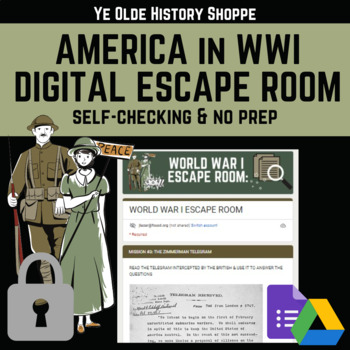 Preview of World War I Digital Escape Room - APUSH & US History - Fun WWI Activity