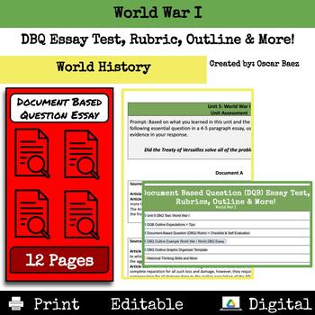 Preview of World War I: Document Based Question (DQB) Essay Test, Rubrics, Outline & More!