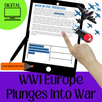 Preview of World War I | Europe Plunges Into War | Digital Reading Comprehension Assignment