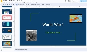 Preview of World War I Google Slides with Pear Deck Interative Questions 