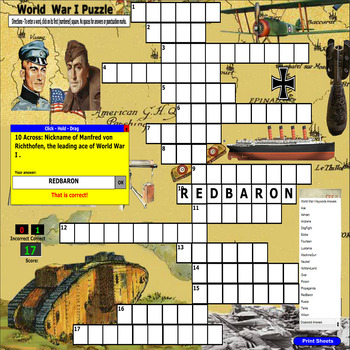 Preview of World War I - Interactive Keyword Puzzle