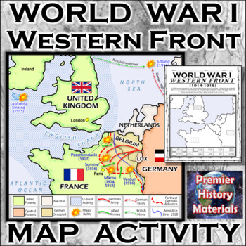 Preview of World War I Map: Western Front + Battles (Editable Student-created map w/Guides)