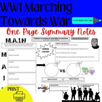 Preview of World War I | Marching Towards War | Guided Notes | One-Page Summary