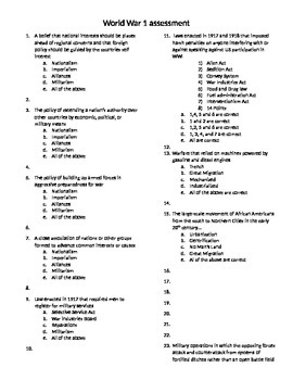 Preview of World War I Multiple Choice and essay assessment