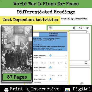 Preview of World War I Plans For Peace Reading Comprehension Passages and Activities