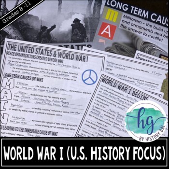 Preview of World War 1 (World War I) PowerPoint and Guided Notes for U.S. History 