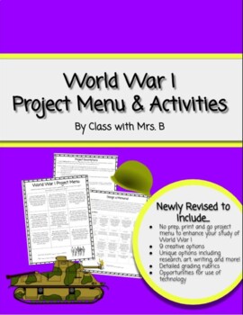 Preview of World War I Project Menu- No prep, share and go!