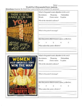 Preview of World War I Propaganda Poster Worksheet