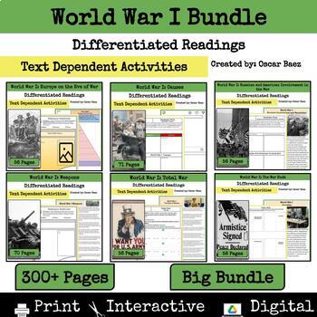 Preview of World War I Reading Comprehension Passages and Activities