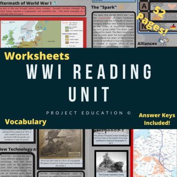 Preview of World War I Reading Unit and Worksheets