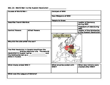 Preview of World War I Review Sheet (WWI Summary Sheet)