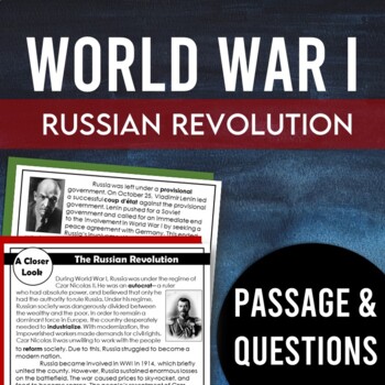 Preview of World War I: Russian Revolution Reading Passage & Questions