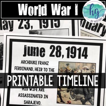 Preview of World War 1 Timeline Printable for Bulletin Boards and History Classrooms