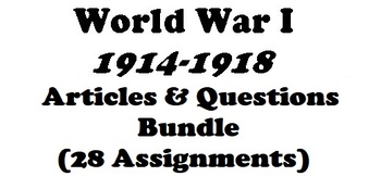 Preview of World War I Unit Articles & Questions Bundle (28 PDF Assignments)