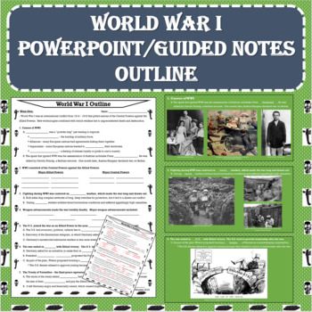 Preview of World War I (WWI) PowerPoint with Guided Notes Outline (PDF and Digital Formats)