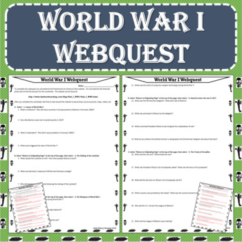 Preview of World War I (WWI) Webquest (PDF and Google Docs Format)