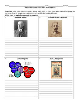 Preview of World War I: Who's Who and What's What Assignment