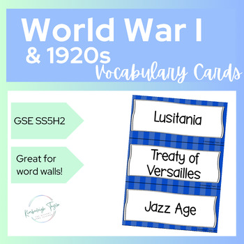 Preview of World War I and 1920s Vocabulary Cards - SS5H2, SS5E1