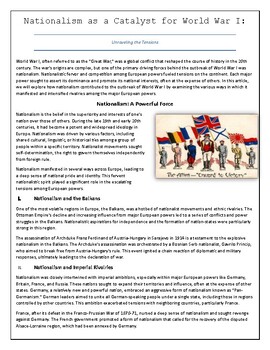 Preview of World War I and Nationalism: A Comprehensive Study Worksheet Activity