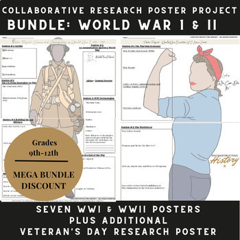 Preview of World War I and World War II Research Poster Projects & More (BUNDLE 8th-12th)