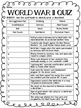 World War Ii 2 Quiz Identify Multiple Choice Dbq 42 Questions Study Guide