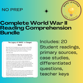 Preview of World War II: A Comprehensive 20 Reading Comprehension Worksheet Bundle
