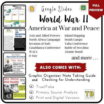Preview of World War II: America at War and Peace Slides,Graphic Organizer, Worksheet