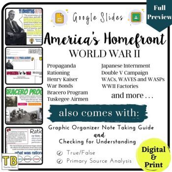 Preview of World War II: America's Homefront Google Slides and Notetaking Guides