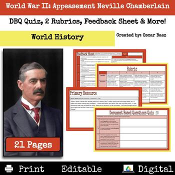 Preview of World War II: Appeasement Neville Chamberlain Primary Source Analysis Quiz & Mor