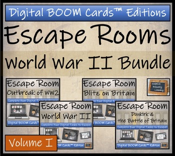 Preview of World War II BOOM Cards™ Escape Room Bundle Volume 1 | 5th & 6th Grade