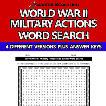 Preview of World War II Battles Military Word Search Activity United States History WWII