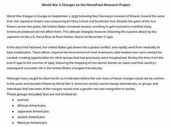 Preview of World War II Changes on the Homefront Research Project & Primary Sources