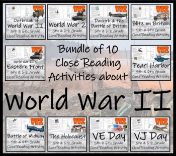 Preview of World War II Close Reading Comprehension Activity Bundle | 5th & 6th Grade